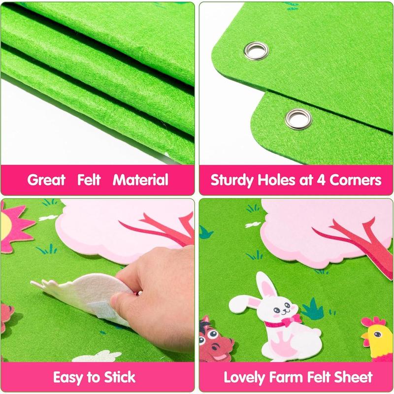 35Pcs Pink Farm Animals Felt Story Board Set, Early learning Storytelling Flannel Board Wall Decor, Farmhouse Educational Barnyard Domestic Livestock Interactive Play Gift Kit for Toddler Girl