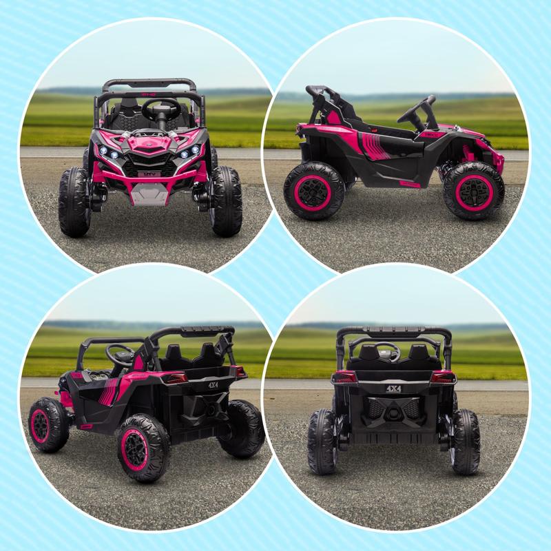 24V 7AH Ride on UTV, 2 Seater 4MPH Kids Electric Car Ride on Battery Powered Toy with 4 Shock Absorbers, Music Horn and LED Lights, for Toddlers 3-8 Years, Pink