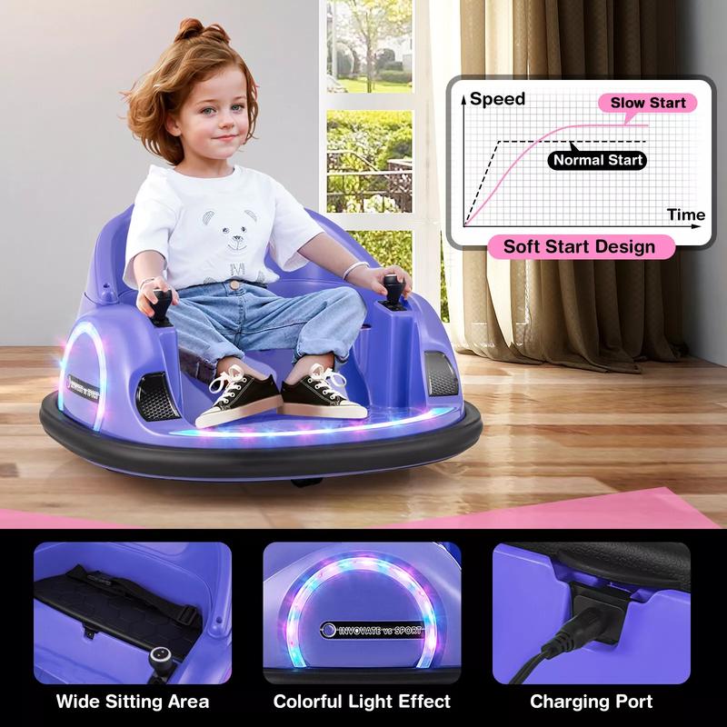 Kids Ride on Bumper Car, 12V  Electric Bumping Car w  Remote Control, Wireless Connection, Flashing Lights, Music, Sounds & 360 Degree Spin, Baby Riding Bumping Toy, Gift for Toddlers 18+ Months Old