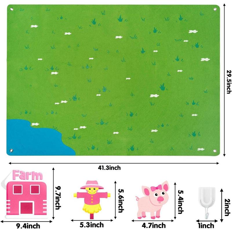 35Pcs Pink Farm Animals Felt Story Board Set, Early learning Storytelling Flannel Board Wall Decor, Farmhouse Educational Barnyard Domestic Livestock Interactive Play Gift Kit for Toddler Girl