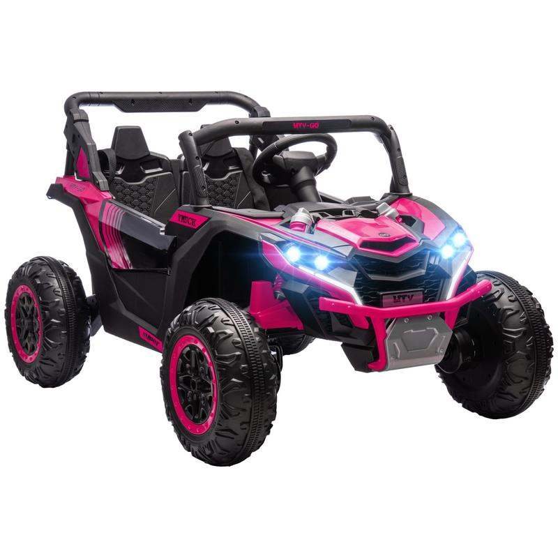 24V 7AH Ride on UTV, 2 Seater 4MPH Kids Electric Car Ride on Battery Powered Toy with 4 Shock Absorbers, Music Horn and LED Lights, for Toddlers 3-8 Years, Pink