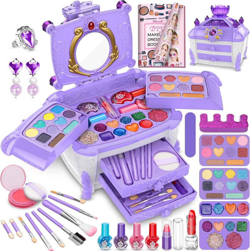 Kids Makeup Kit for Girl, Washable Makeup Set Toy with Real Cosmetic Case for Little Girls, Pretend Play Makeup Beauty Set Birthday Make Up Toys for Age 3 4 5 6 7 8 9 10 11 12 Years Old Girl Gifts