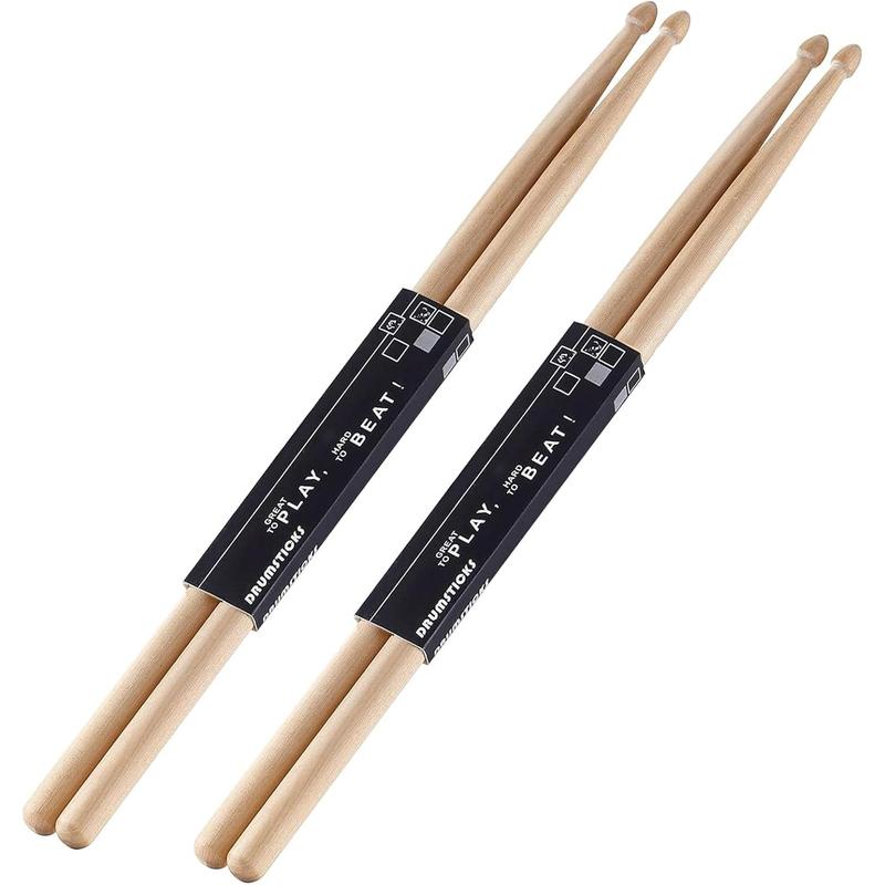 2 Pairs Drum sticks 5A Classic Maple Wood Drumsticks Wood Tip Drumstick for Adults Kids and Beginners