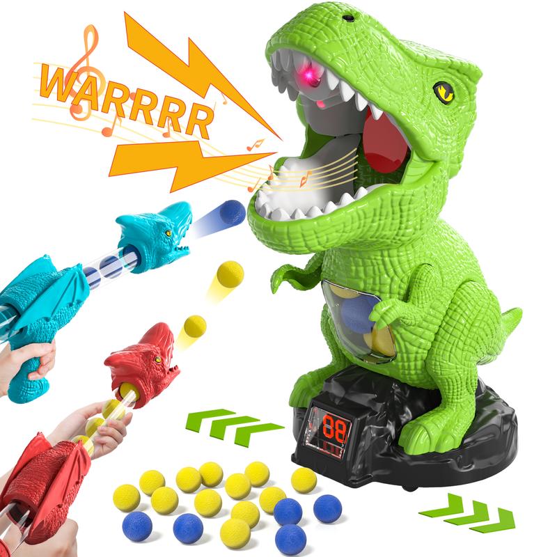 Dinosaur Shooting Toys, Movable Target Shooting Game Dinosaur with 2 Air Pump Blaster and 48 Foam Ball, Score Record, LED & Sound