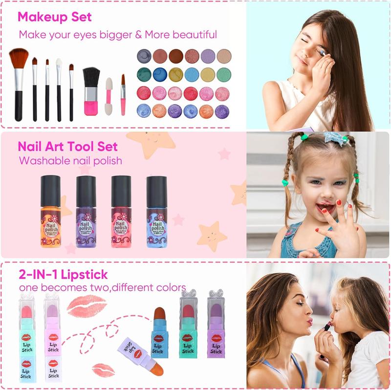 Christmas gift 50 Kids Makeup Kit Play Set for Girls, Real Washable Beauty Toys, Pretend Play Gift for Ages 5-cC