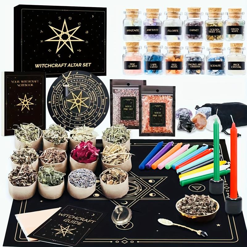 65 PCS Witchcraft Supplies Kit - Large Witch Altar Starter Spell Set for Beginners, Unscented Wiccan Supplies and Tools