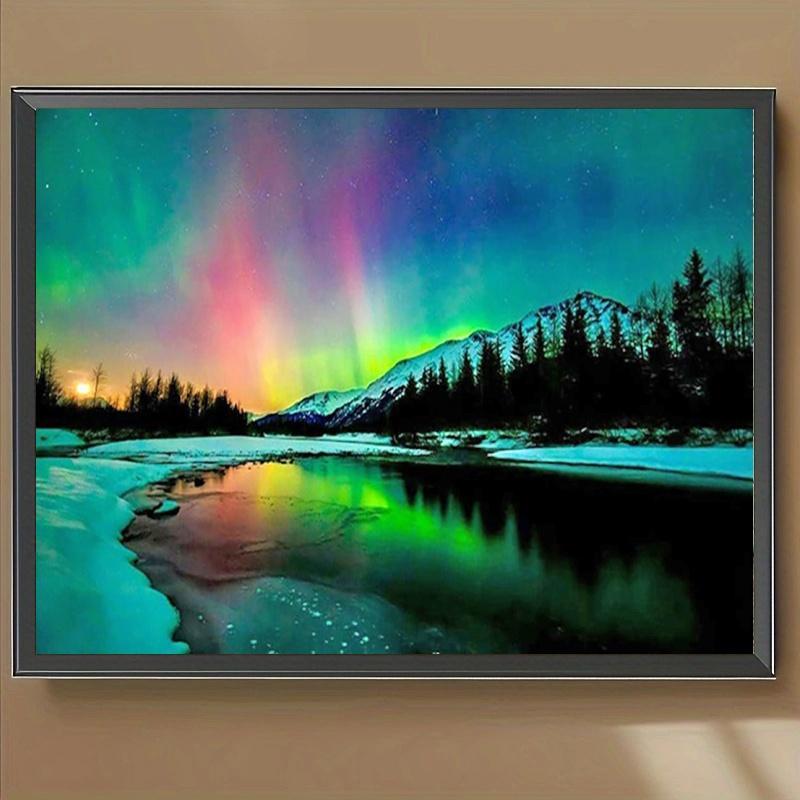 Aurora Pattern DIY Diamond Art Painting Picture Without Frame, DIY 5D Diamond Arts Painting Kit, Wall Art Decor for Home Living Room Bedroom