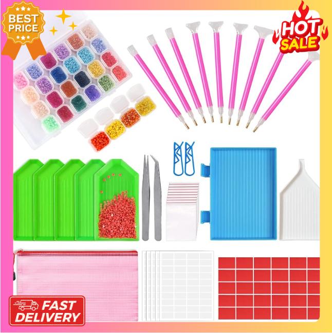 OUTUXED 117pcs 5D DIY Diamond Painting Tools and Accessories Kits with Diamond Embroidery Box and Multiple Sizes Painting Pens for Adults to Make Art Craft