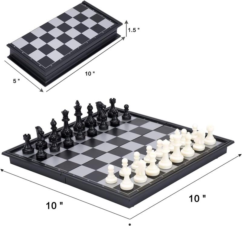 AMEROUS 10 Inches Magnetic Chess Set with Folding Board for Beginners, Kids and Adults - Includes 2 Extra Queens and Storage for Pieces