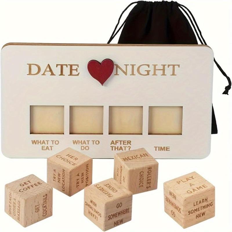 Wooden Couple Dice Game Set, 1 Set Romantic Couple Night Decision Dice Game Set with Storage Bag, Portable Creative Party Game Supplies for Couple