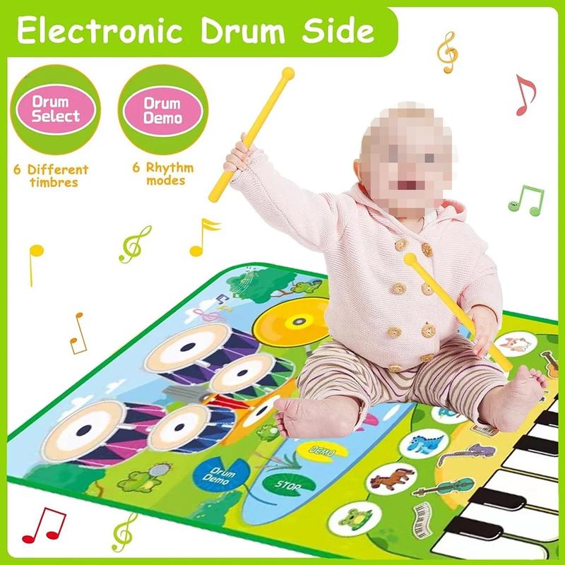 Piano Mat with Drum Toy for Kids, Musical Learning Toys for Boys Girls, Birthday Christmas Gifts for Boys Girls