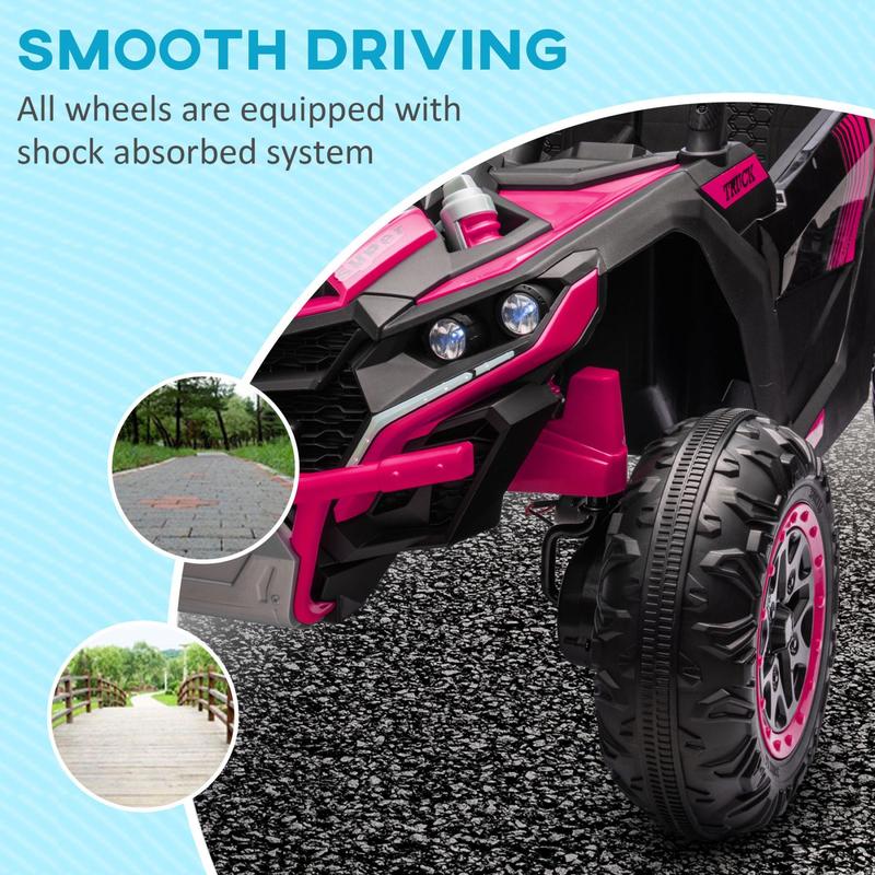 24V 7AH Ride on UTV, 2 Seater 4MPH Kids Electric Car Ride on Battery Powered Toy with 4 Shock Absorbers, Music Horn and LED Lights, for Toddlers 3-8 Years, Pink