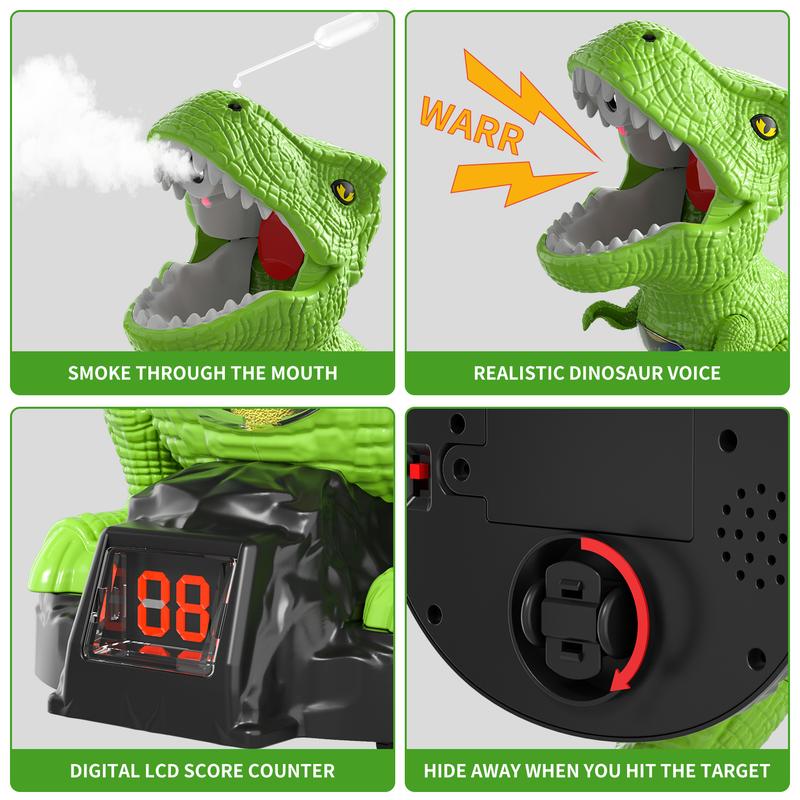 Dinosaur Shooting Toys, Movable Target Shooting Game Dinosaur with 2 Air Pump Blaster and 48 Foam Ball, Score Record, LED & Sound