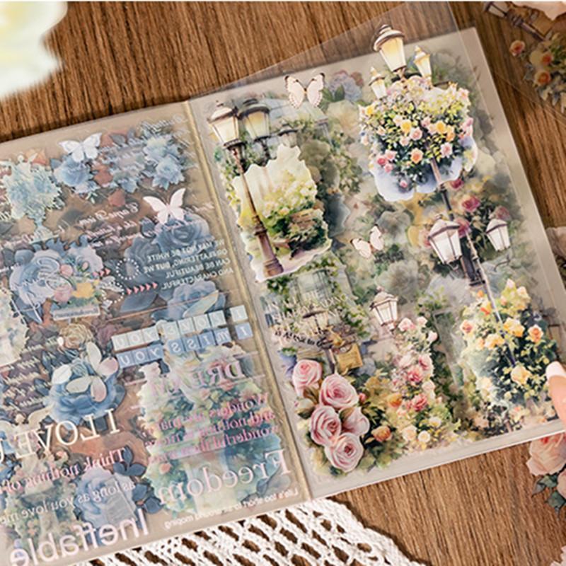 Vintage Flower Pattern Sticker Book, 20pcs set Waterproof Self Adhesive Decorative Sticker, DIY Decals for Scrapbooking, Journaling, Gift Wrapping