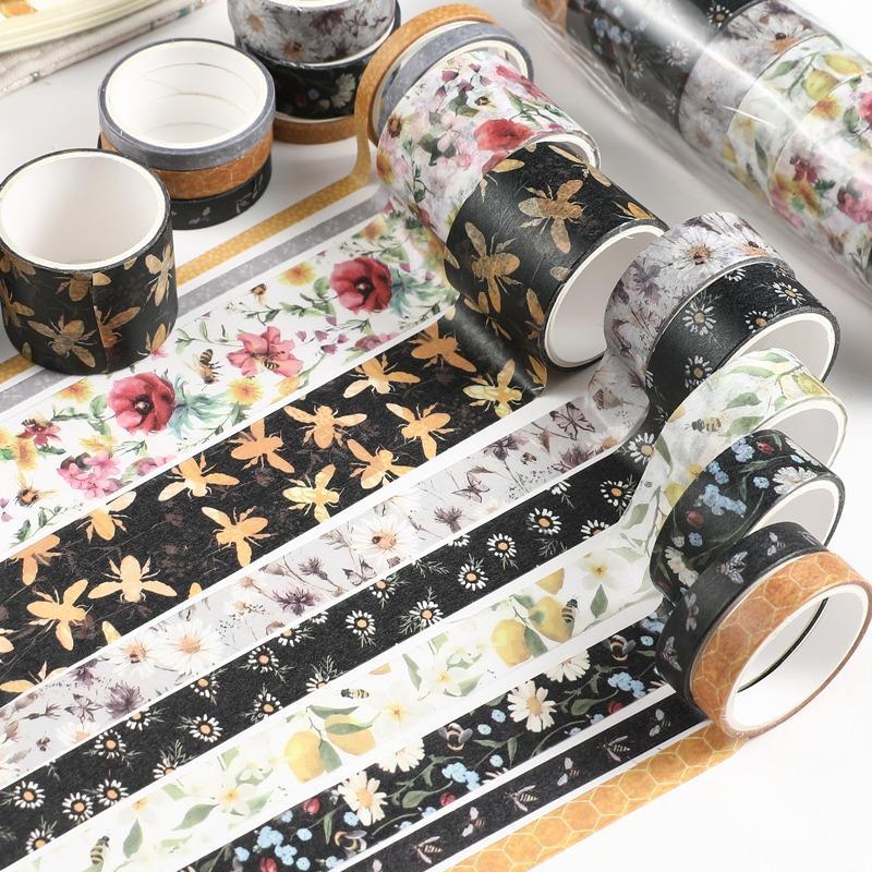 Decorative Paper Tapes, 10pcs set Floral Pattern Hand Ledger Material Stickers, For DIY Crafting Projects