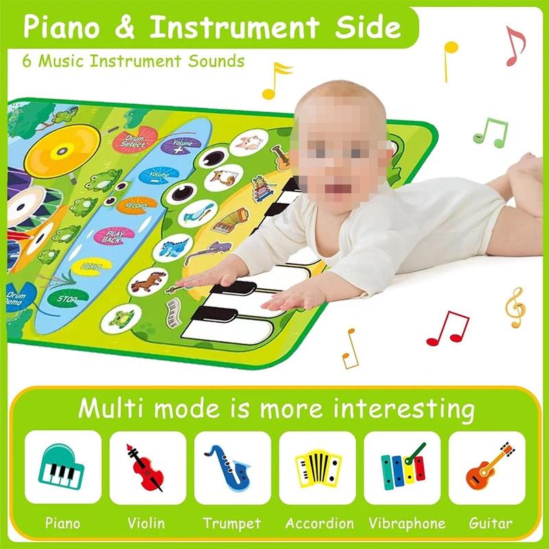 Piano Mat with Drum Toy for Kids, Musical Learning Toys for Boys Girls, Birthday Christmas Gifts for Boys Girls