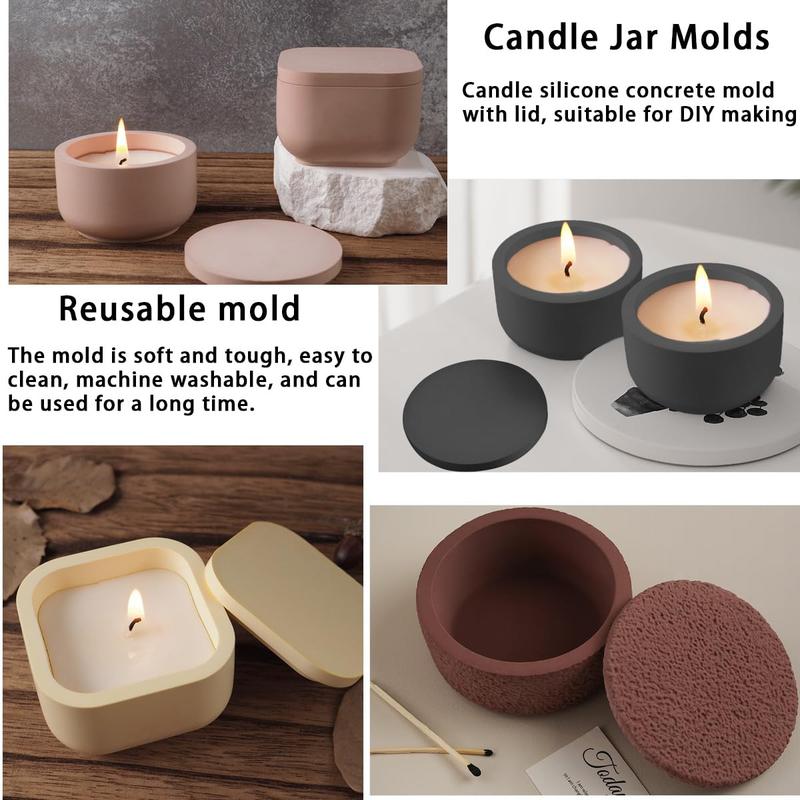 2 PCS Candle Jar Molds Silicone Concrete Mold with Lids Epoxy Resin Casting Molds for DIY Trinket Storage Container Candle Holder, Candy Jewelry Container, Craft Present Planter Making Tools