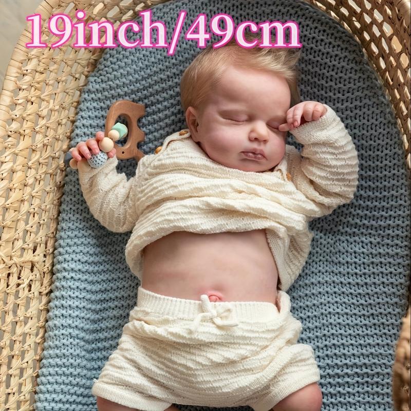 19in 49cm Reborn Doll, Soft Full Vinyl Realistic Sleeping Newborn Doll, Can Bath, Birthday Christmas Gift, 2 Outfits Included