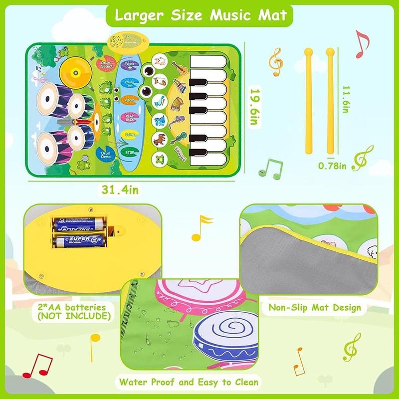 Piano Mat with Drum Toy for Kids, Musical Learning Toys for Boys Girls, Birthday Christmas Gifts for Boys Girls