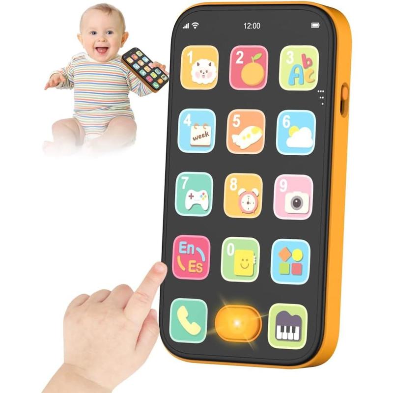 Bilingual Toy Phone Baby Phone with Sounds and Light, English Spanish, Fun Early Learning s Smart Phone Baby Toys for 6-12 Months, Gift for 1 Year Old Boys Girls Toddler Infant, Orange