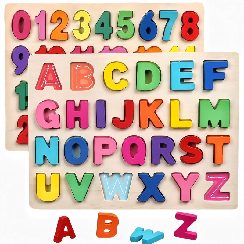 Wooden Puzzles for Toddlers, Alphabet Number Learning Toys ABC Shape Puzzle Wood Montessori Preschool Early Education Learning Toys for Kids Toddlers Girls Boys Kindergarten