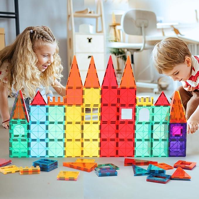 60 PCS Magnetic Building Tiles, with Car, Magnetic Tiles Kids Toys Magnet Toys for Toddler Magnetic Blocks Building Toys Preschool STEM Learning Sensory Montessori Toys for 3+ Year Old Boys and Girls, Safe Creativity Toddler Kids Toys, Christmas Toys Gift