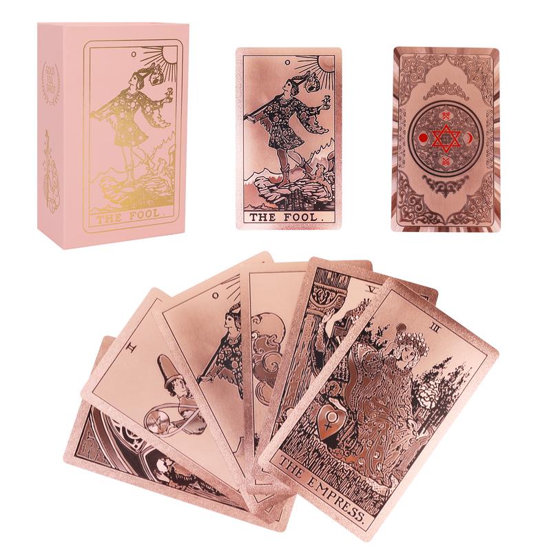 Rose Gold Pink Luxury Classic Rider Waite Tarot Cards PVC Waterproof Wrinkle Resistant Gold Foil with Guidebook Beginners Expert Readers Magnetic Box Standard Size