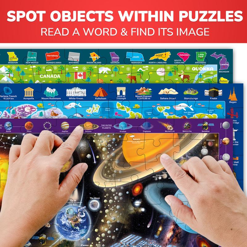 QUOKKA 100 Pieces Puzzles for Kids | Solar System, USA Map, World Map