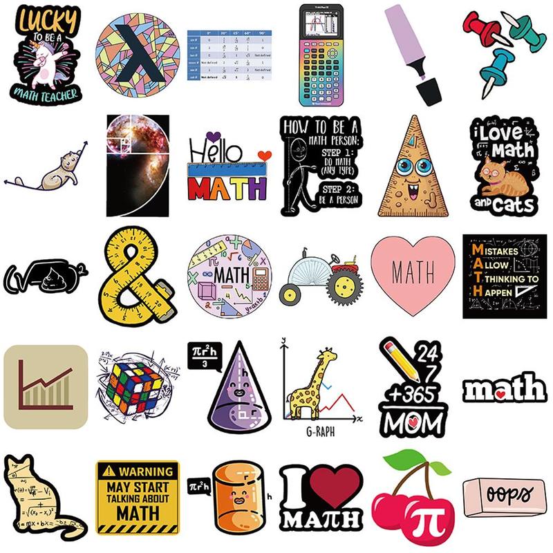 Math Symbol Sticker, 58pcs set Cartoon Math Sticker, DIY Decorative Sticker for Phone Notebook Laptop Luggage