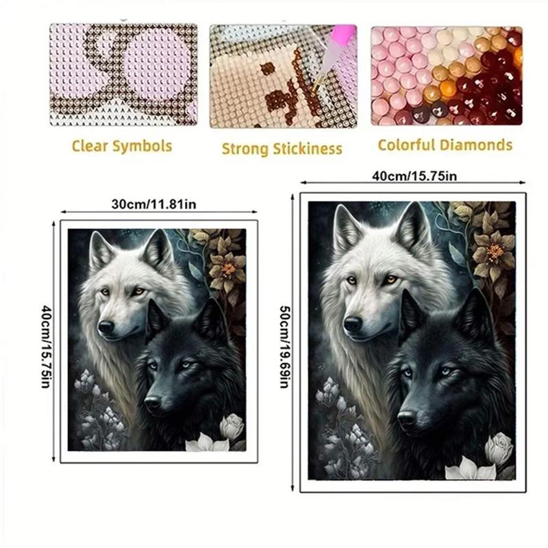 Wolf Pattern DIY Diamond Art Painting Without Frame, DIY Full Round Drill Cross Stitch Kit, DIY Decorative Art Picture For Beginner