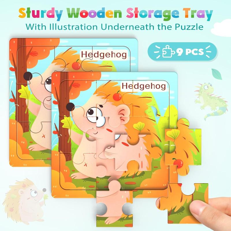 Wooden Puzzles for Toddlers, 8 Pack Animal Jigsaw Puzzles for Kids3-5, 9 count Preschool Learning Activities, Learning & Educational Toys, Gift for Boys, Girls