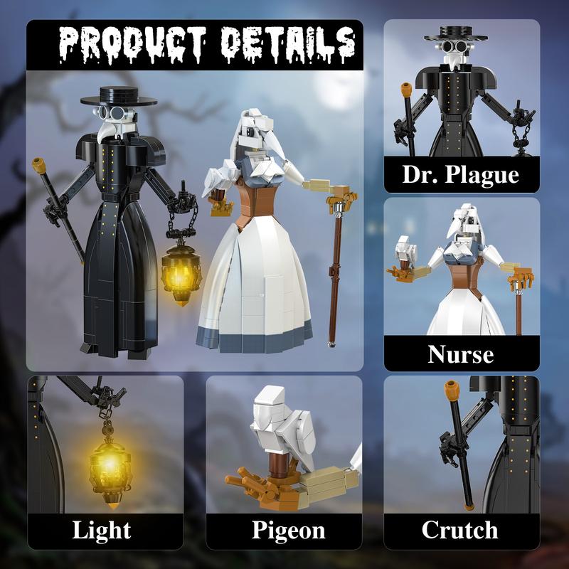 2024 Newest Plague Doctor Couple Figure Building Blocks Set, Perfect Halloween Toys and Gifts for Fans and Kids, Black Friday Deals (500 pcs)