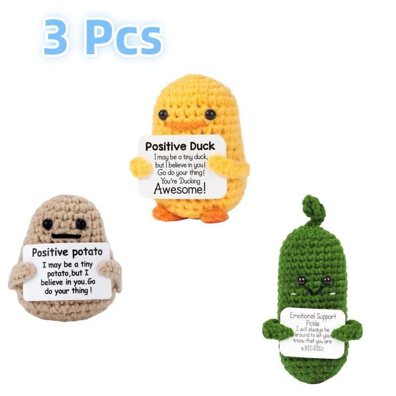 3 Pcs Crocheted Potato cucumber Doll Crochet Vegetable Handcrafted with Greeting Positive Life Knitting Stress Relief Card Emotional Support