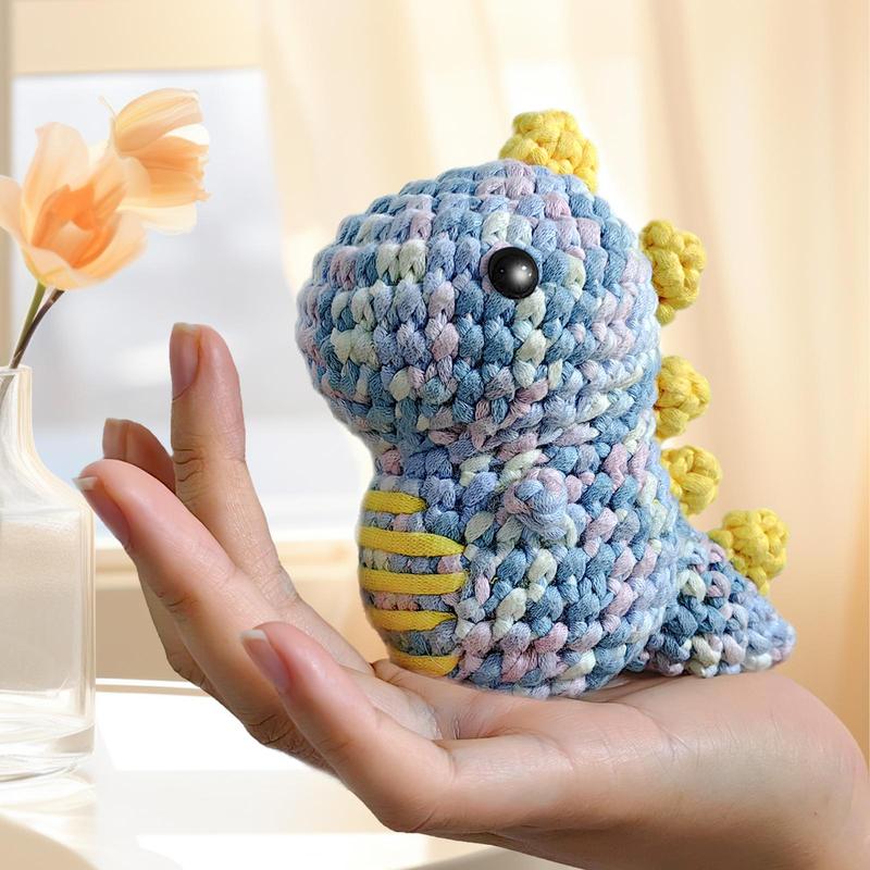 Dinosaur Design Crochet Kit for Beginners, 1 Set DIY Cute Cartoon Handmade Knitting Set with Step-by-step English Video Tutorial for Adults & Beginners