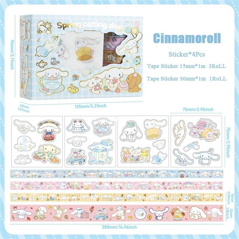 Cute Cartoon Sticker and Tape Sticker Set, Including 4 Sheet Sticker & 4 Rolls Tape Decals, DIY Decorative Sticker for Scrapbooking & Journal Making, Christmas Gift