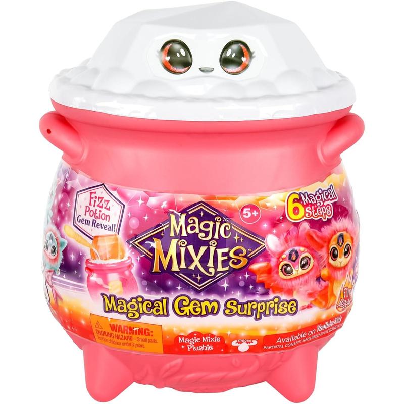 Magic Mixies Magical Gem Surprise Fire Magic Cauldron - Reveal a Non-Electronic Mixie Plushie and Magic Ring with a pop up Reveal from The Fizzing Cauldron Medium