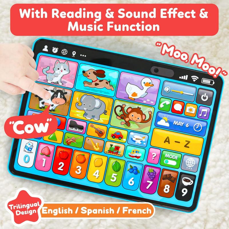 Learning Tablet for Toddlers 1-3 Trilingual Learning Toys with Music  Sound, Montessori Speech Therapy Toys for 1 Year Old Boy Girl Musical Baby Toys 12-18 Months STEM Toddler Toys Age 1-2 2-3 Gifts