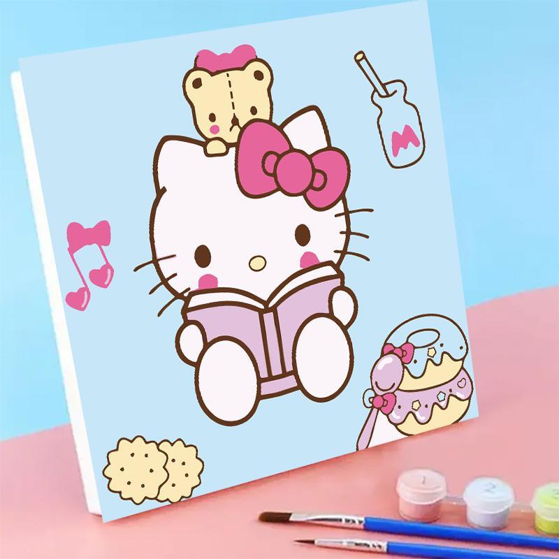 Cartoon Hello Kitty Pattern DIY Painting by Numbers Kit, 1 Set DIY Paint by Numbers Kit with Accessories, DIY Wall Art Painting for Beginner