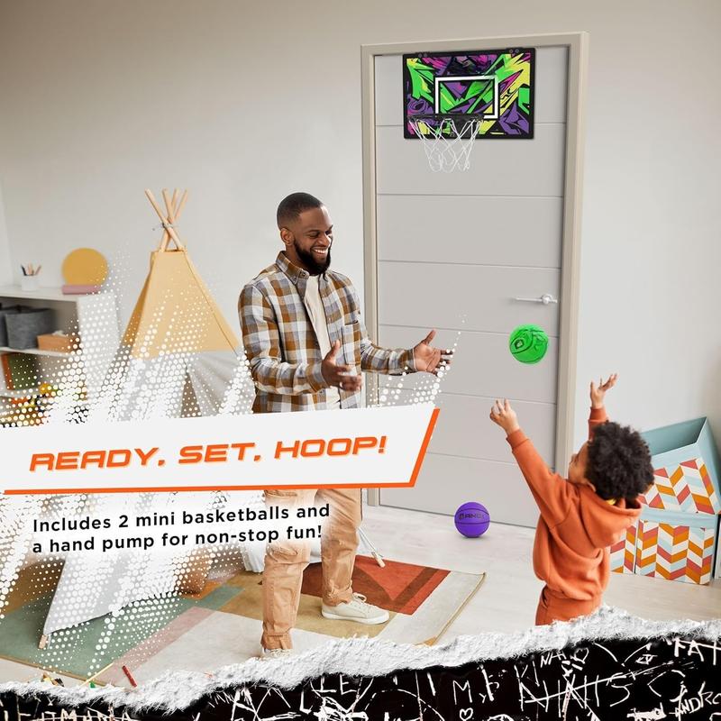 Over the Door Mini Basketball Hoop: 18x12 Shatterproof Backboard, 2 Mini Basketballs, and Hand Pump Included- Ultimate Indoor Basketball Accessory for  and Adults, No Tools Required