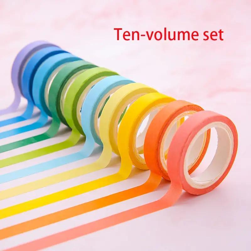 Colored Washi Tape Set (10pcs), Decorative Sticker For Gift Box Wrapping, Journaling & Scrapbook