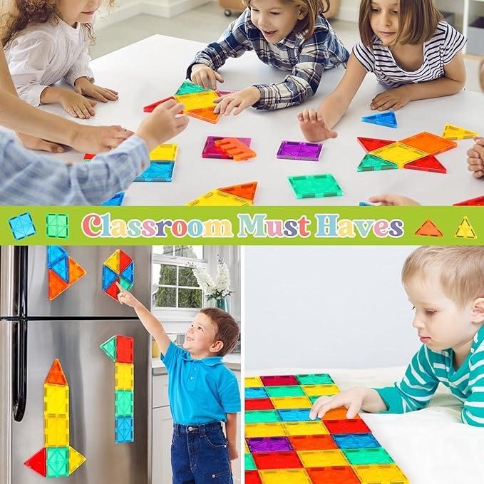 60 PCS Magnetic Building Tiles, with Car, Magnetic Tiles Kids Toys Magnet Toys for Toddler Magnetic Blocks Building Toys Preschool STEM Learning Sensory Montessori Toys for 3+ Year Old Boys and Girls, Safe Creativity Toddler Kids Toys, Christmas Toys Gift