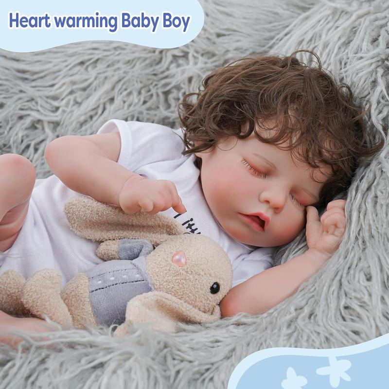 BABESIDE Reborn Baby Dolls - 17 Inch Baby Boy - Soft Body & Curls Realistic-Newborn Baby Dolls - Real Life Baby Dolls Cloth Body with Feeding Kit & Gift Box for Kids Age 3+