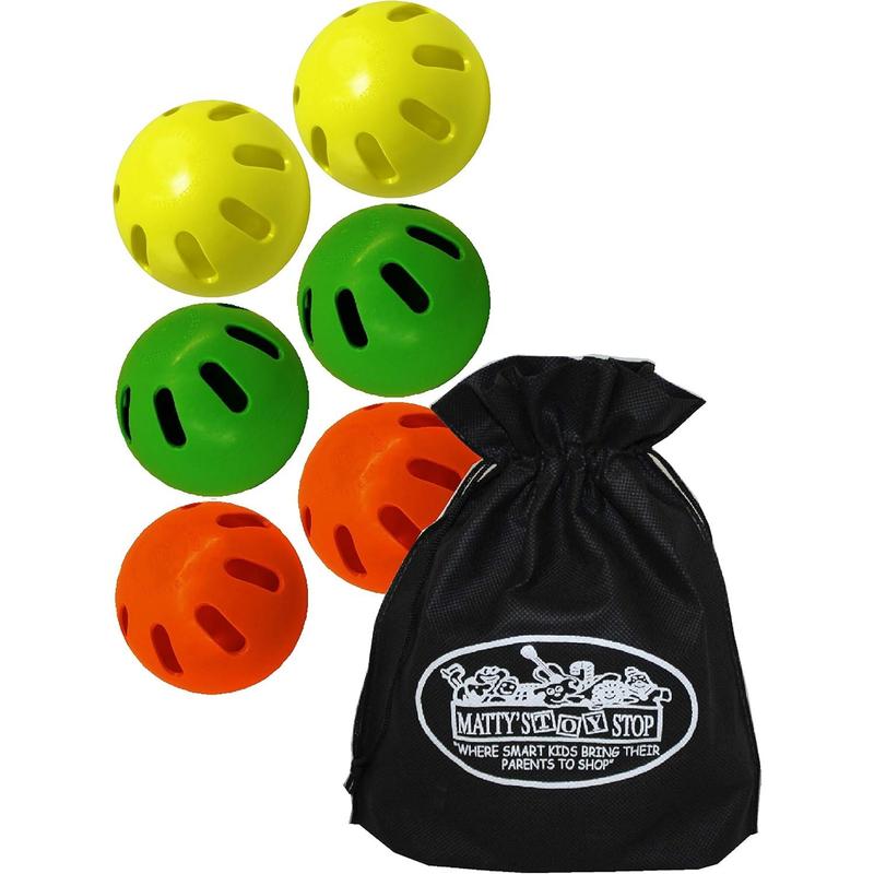 Maty's Toy Stop Wiffle Balls Yellow, Green & Orange Official Size Baseballs Bundle with Storage Bag - 6 Pack