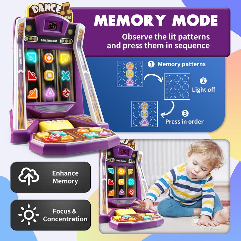 Finger Dance Stress Relief Toys, Mini Arcade Button Game with 2 Modes, Quick Push Game Challenge, Color and Shape Recognition Memory Challenge