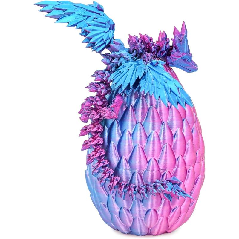 3D Printed Dragon Eggs with Articulated Fly Dragon Inside, Collectible Figurines Fidget Toy for Adults Kids Birthday Easter Christmas White Elephant Gifts for Friends Colleagues (Blue Pink)