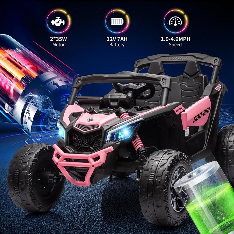 GARVEE 12V Can-Am Ride-On UTV: Remote Control, Large Seat, Music, LED Lights, Spring Suspension  - Pink