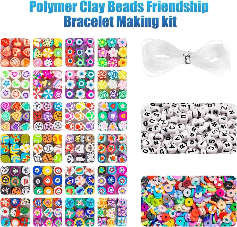 1000Pcs Polymer Clay Beads Bracelets Making kit, 24 Style Cute Fun Beads Friendship Bracelet Making kit with Letter Beads Charms Beads for