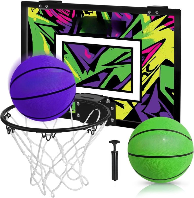 Over the Door Mini Basketball Hoop: 18x12 Shatterproof Backboard, 2 Mini Basketballs, and Hand Pump Included- Ultimate Indoor Basketball Accessory for  and Adults, No Tools Required