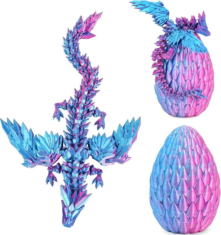 3D Printed Dragon Eggs with Articulated Fly Dragon Inside, Collectible Figurines Fidget Toy for Adults Kids Birthday Easter Christmas White Elephant Gifts for Friends Colleagues (Blue Pink)