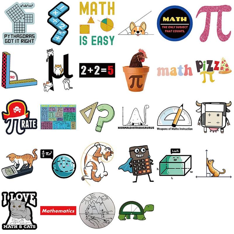 Math Symbol Sticker, 58pcs set Cartoon Math Sticker, DIY Decorative Sticker for Phone Notebook Laptop Luggage